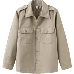 GRANDWISH Boys Long Sleeve Button-Down Shirt, Kids Work Shirt, Khaki Size 6-14