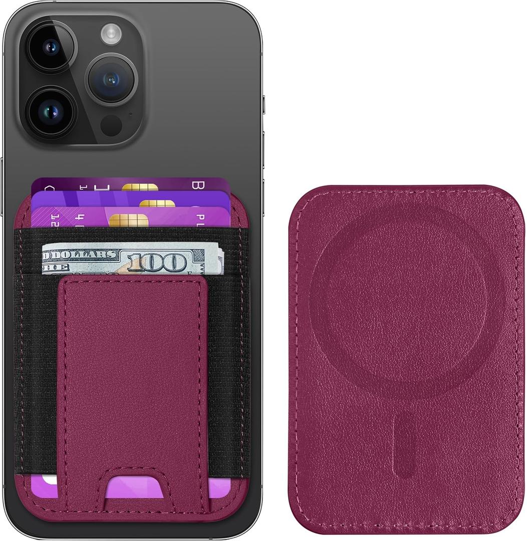 ExtreLife for Magsafe Wallet, Strongest Magnetic Wallet for iPhone 17/16/15/14/13/12 Series, For iPhone Magsafe Wallets, RFID Blocking, Vegan Leather, Fit 7 Cards, Cherry-new