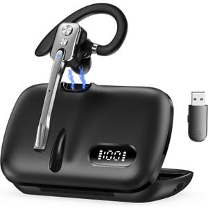 Bluetooth Headset, Wireless Bluetooth Earpiece with Dual-Mic & Noise Canceling, Single Ear Headset with Mute for Business, Remote Work, V5.3 Hand-Free headset for iOS Android Cell Phone (Gunmetal)