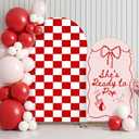 Mindsoft 2 Pcs Ready to Pop Arch Backdrop Cover 6ft and 7.2ft Red and White Checkered Spandex Stand Cover for Baby Show Birthday Wedding Bridal Shower Party Decorations, 2.6 x 6 ft and 4 x 7.2 ft