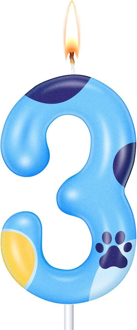 MTLEE Blue Dog Paw Candles Birthday Cake Decorations Cake Cupcake Topper for Boy and Girl Birthday Decoration(3)