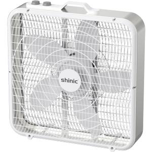 shinic 20 inch Box Fan with Thermostat, 3-Speed Metal Frame Window Box Fan with Carry Handle & Non-Slip Feet, Auto Temperature Control Cooling Fan for Bedroom, Garage, Home Office, Basement, Medium