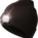 LED Beanie Hat with Light, Headlamp Beanie Cap Unisex Winter Warm Knit Night Light Hat, Knit Beanie Gifts for Men Women Kid (Coffee)