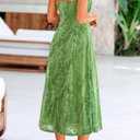 BTFBM Women's Summer Dress Sleeveless Spaghetti Strap Midi Dress Sexy Cowl Neck Floral Cocktail Dress Party Dresses (Green, L)