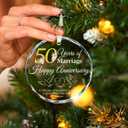 3 x 50th Wedding Anniversary Glass Ornament  Golden 50 Years of Marriage Keepsake Gift, Happy Anniversary Decoration for Parents, Grandparents, Mom and Dad, Christmas Tree Hanging Ornament