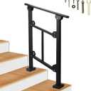 Upgrade 2 Steps Black Handrail & Indoor Stair Railing Kit, Fence & Rail Hand Rails for Outdoor Steps for Seniors for Porch Railing & Deck Hand Rail (1-2 Steps) - Set 1