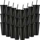 Amyhill 24 Pcs Reusable Cups with Lids and Straws 24 oz Glitter Iced Coffee Tumbler Plastic Travel Mug Cup for Smoothie Juices Birthday Sleepover Party Supplies for Girls(Black)