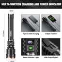 WdtPro Rechargeable LED Flashlights High Lumens, Super Bright 90000LM Rechargeable Flashlight with LCD Display, 5 Modes & Waterproof Powerful 10000mAh Handheld Flashlight for Camping Emergency