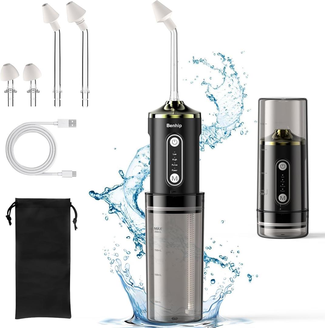 Electric Nasal Irrigation System, Cordless Neti Pot for Sinus Rinse & Nasal Care, 3 Adjustable Modes, 4 Nozzles Tips for Kids & Adults, IPX7 Waterproof, Foldable Design with 60 Salt Packs (Black)