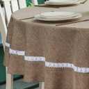 EHouseHome Heavy Duty Fabric Tablecloth with White Lace - Waterproof, Wrinkle Free, Stain Resistant, Oil Proof - for Dining, Indoor & Outdoor, Wedding, Holiday, Flax, Round 70 Inch (70" R, Flax)
