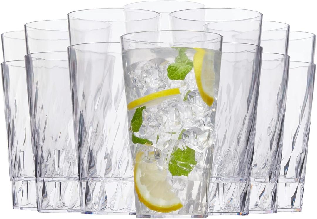 US Acrylic Palmetto [Set of 16] 20 ounce Plastic Stackable Water Tumblers in Clear, Lightweight Value Set of Drinking Cups, Reusable, BPA-free, Made in the USA, Top-rack Dishwasher Safe