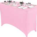 Peomeise 4FT Spandex Table Cover Rectangular Stretch Spandex Tablecloth (Pink,4FT)