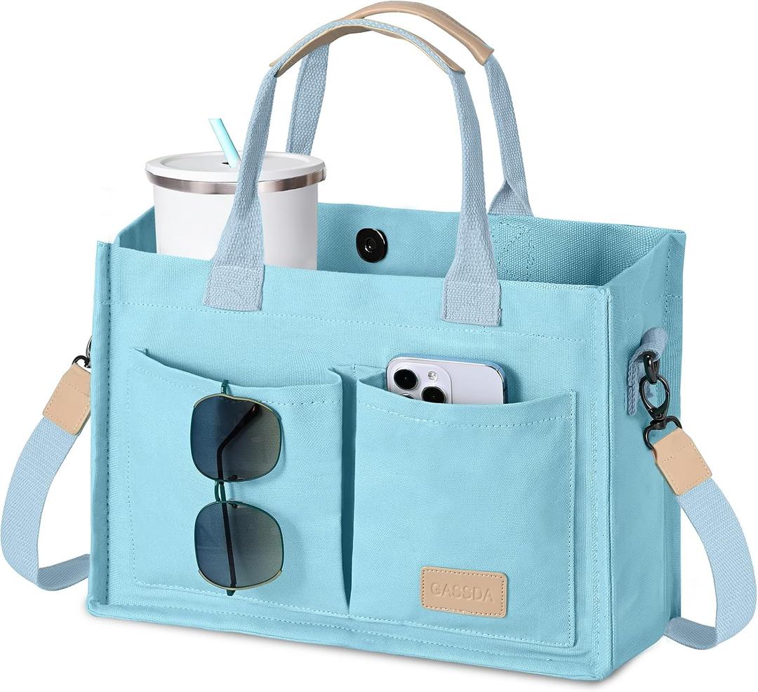 Canvas Tote Bag for Women Crossbody Work Purse with Pockets Top Handle Handbag Satchel Bags for Travel Nurse Teacher