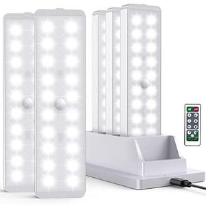 LED Closet Light with Charging Station, 6 Pcs Dimmer Rechargeable Motion Sensor Under Cabinet Lighting with Remote Control, Wireless Stick-Anywhere Night Safe Light Bar for Wardrobe,Kitchen