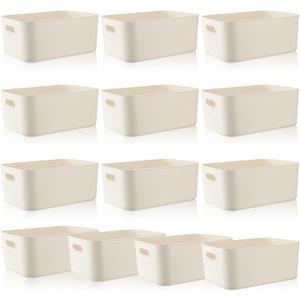Zopeal Plastic Storage Bins 10 Pcs White Pantry Organizer Bins Small Baskets Storage Containers for Home Kitchen (14 x 10.5 x 6.4 Inch)