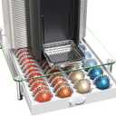 DecoBrothers Crystal Tempered Glass Vertuo Pod Holder Drawer, 24 Large or 48 Small Nespresso Capsule Organizer, White