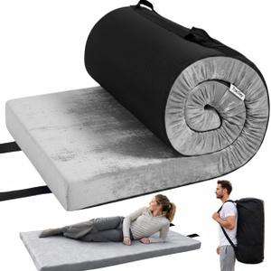 Foam Camping Mattress, Sleeping Pad with Washable Cover & Bag | 30D high-Density Foam, Washable Plush Cover, Non-Slip Bottom and roll-up Travel Bag for Camping, Tent, car, Floor and Guests.