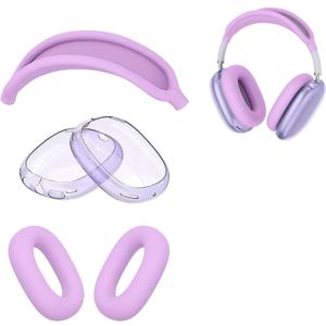 Silicone Case Cover for AirPods Max Headphones (2024/2020),Ear Pad Covers/Soft TPU Ear Cups Covers/Headband Cover Accessories Protective for Apple AirPods Max (USB-C/Lightning) Pastel Lilac