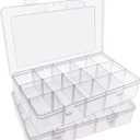 SGHUO 2 Pack 15 Girds Bead Organizer, Large Clear Plastic Organizer Box with Adjustable Dividers for Beads, Art DIY, Crafts, Jewelry, Fishing Tackle with Label Stickers