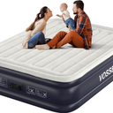 Air Mattress Queen with Built in Pump,18'' Inflatable Mattress of Vertical Beams,Self Inflatable/Deflation Blow Up Mattress in 3 Mins,Flocked Top Airbed with Carry Bag for Home, Camping