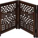 Freestanding Pet Gate for Dogs, Foldable Wooden Dog Gate for House, Indoor Dog Gate for Stair, Doorway, House Design Gates for Dogs Indoor, 72 Inch Wide, (18" x4 Panels 72 inch), Burnt Finish