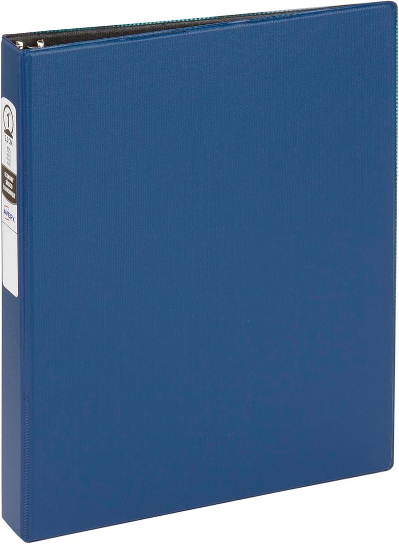 Avery Standard 3 Ring Binder, 1" Round Rings, 175-Sheet Capacity, 1.4 Inch Wide Spine, 1 Blue Binder, Ideal for Lightweight Organization and Occasional Referencing (03300)