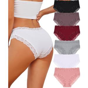 Knowyou Cotton Underwear for Women Cheeky Bikini Womens Underwear Pack Sexy Lace Wasit Hipster Brief Panties for Ladies-XS
