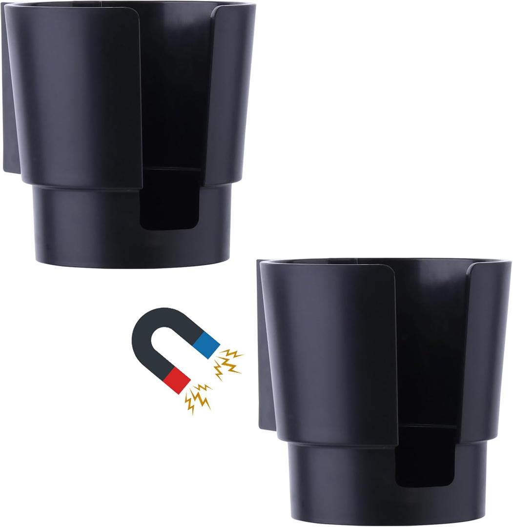 Universal Magnetic Cup Holder, Heavy Duty Plastic Drink Holder, Magnet Cup Holder for Bus Tractor Van RV, Vertical or Horizontal Mount, Fits Most Cups, Bottles, Cans, Tumblers, Black 2 Pack