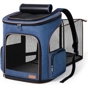 Lekereise Large Cat Backpack Carrier Fit Up to 20 25 Lbs, Expandable Pet Carrier Backpack Foldable Dog Backpack Carrier, Blue (24.4"L x 14"W x 16.2"H)