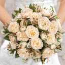 Artificial Peonies Silk Flowers, Beige Faux Peony Bouquet 4 Bundles Florals Arrangements Decor for Farmhouse Home Boho Wedding Table Centerpiece, Fake Plastic Flowers Bulk for Vase Decoration (Beige)