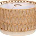 Boho Rattan Lamp Shade, 12.6" Top x 12.6" Bottom x 7.68" High, Natural Rattan & Linen Double Layer Lamp Shades for Floor Lamps Table Lamps Chandelier, UNO Fitter Lampshade Replacement, Easy Assembly