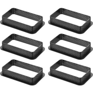 uxcell 6pcs Perforated Cake Mousse Ring, Rectangle Shape Cake DIY Baking Cutter Dessert Pies Decorating Tool for DIY Cake Mousse Dessert, Black