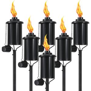 6 Pack Metal Citronella Torches, Torches Garden for Outside 60 inch Flickering Flame Citronella Outdoor Light Torch,Metal Torches for Outside, Camping Patio Pathway Table Torch(Jet Black)
