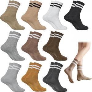 10 Pairs Womens Striped Crew Socks Cute Casual Long Athletic Running Tube Calf Cotton Socks for Women Gifts (US, Numeric, 5, 11, Regular, Regular, 10 Pairs Mixcolor)