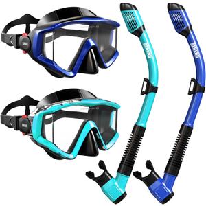 Aegend Snorkeling Gear for Adult Men Women: Diving Mask with Dry Snorkel Set - Anti Fog Panoramic Wide View with Mesh Bag for Snorkeling, Swimming & Diving