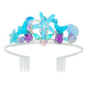 AMCAMI Mermaid Crown Seashell Headband - Fish Scale Hair Accessory for Women, Little Mermaid Party Decorations, Birthday Girl Outfit and Costume