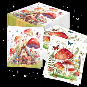 3 x Mushrooms Floral Napkins Disposable Tea Party Fairy Mushrooms Paper Napkins | 44Pcs Tea Party Fairy Mushrooms Paper Napkins Wildflower Fairy Flower Birthday Party Baby Bridal Shower Decorations