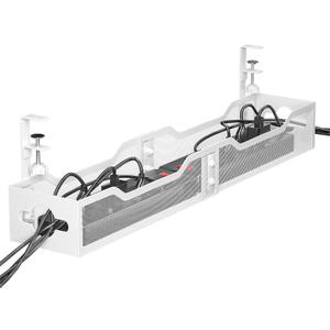 Under Desk Cable Management Tray White, Litwaro Cable Management Under Desk No Drill, 25'' Cable Tray with Clamp for Wire Management, Cord Organizer for Office, Home - No Damage to Table