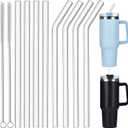 ALINK 8 Pack Replacement Glass Straws for Stanley 40 oz 30 oz Tumbler, 12 in Long Reusable Clear Straws for Stanley Cup Accessories, Half Gallon Jug, Plus 2 Cleaning Brush