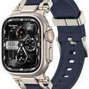 amBand Bands Compatible with Apple Watch Ultra 2/1 49mm, M1 Sport Series Rugged Durable Strap with Metal Connector to Match Ultra's Titanium Case for iWatch 49 mm Men Titanium/Navy Blue