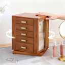 Clasin Home 5 Layer Jewelry Box 360 Rotating, Large Jewelry Organizer for Women with Glass Window for Ring Earrings Necklace Bracelet, Durable Solid Wooden Jewellery Box Vintage Style for Gifts