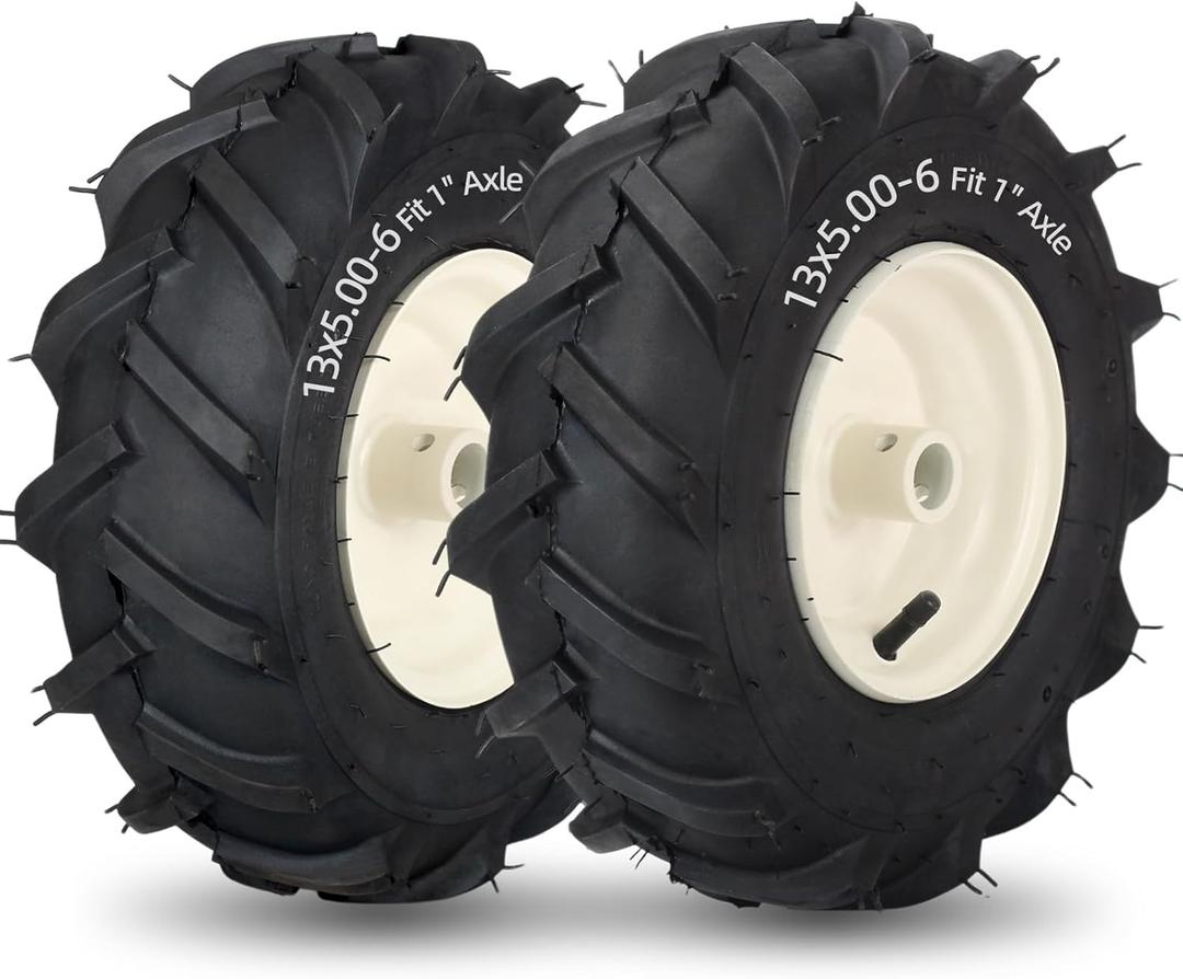 13x5.00-6" Tiller Tire and Wheel, 1" Axle Size, 3-1/8" Centered Hub, 13x5-6 Super Lug Tractor & Trencher Tire Replacement