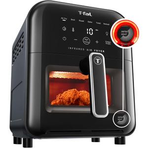 T-fal Infrared Air Fryer, 2x Faster Than Traditional Heating*, Large Air Fryer Toaster Oven Combo, 6 Qt Digital Touch Screen, 7-in-1 Cooking Functions, No-Shake Technology, 1550W, Black,, 6.3 Quart