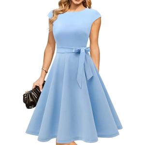 DRESSTELLS Women's Cocktail Dresses, Formal Wedding Guest Church Modest Graduation Party Prom Dress 2025 (X-Large, Blue)