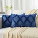 decorUhome Throw Pillow Covers 12x20 Inch Set of 2, Soft Plush Faux Fur Wool Lumbar Dark Blue Couch Pillow Covers, Decorative Neutral Pillow Cases for Bed Sofa Living Room Home Decor