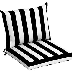 Arden Outdoor Dining Chair Cushion, 21 x 21, Rain-Proof, Fade Resistant 21 x 21, Black Cabana Stripe