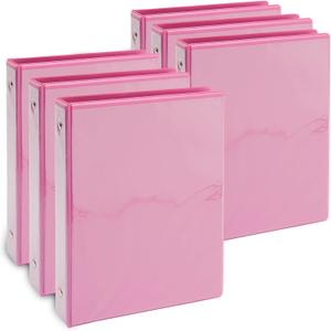 Paper Junkie Mini Pink 3 Ring Binder for 5.5 x 8.5-Inch Paper, 1-Inch Round Rings, School and Office Supplies - Pack of 6 Mini Binder