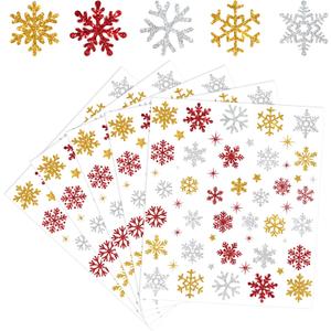 Whaline 330Pcs Winter Glitter Stickers Gold Silver Red Snowflake Decals Self Adhesive Stickers for Christmas Home Party DIY Crafts Supplies, 10 Sheets