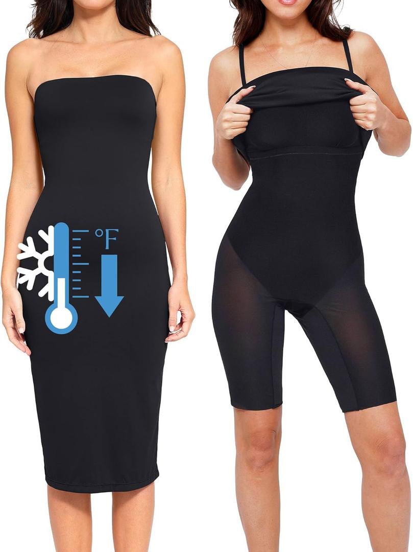 Popilush Maxi Womens Shapewear Dress Long Dresses Built-in Bra Slip with Adjustable Straps Bodycon Tube (Large, Black)
