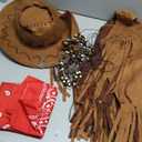Cowgirl Costume for Women Retro Fringe Vest Cowboy Outfits Hat Earrings Waist Chain Western Costume (Small, Brown)